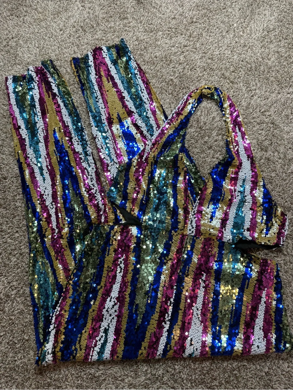 Nasty Gal Rainbow Halter Cut Out Sequin Jumpsuit - Picture 4 of 6
